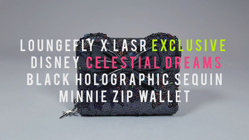 Exclusive Disney Celestial Dreams Black Holographic Sequin Minnie Zip Wallet